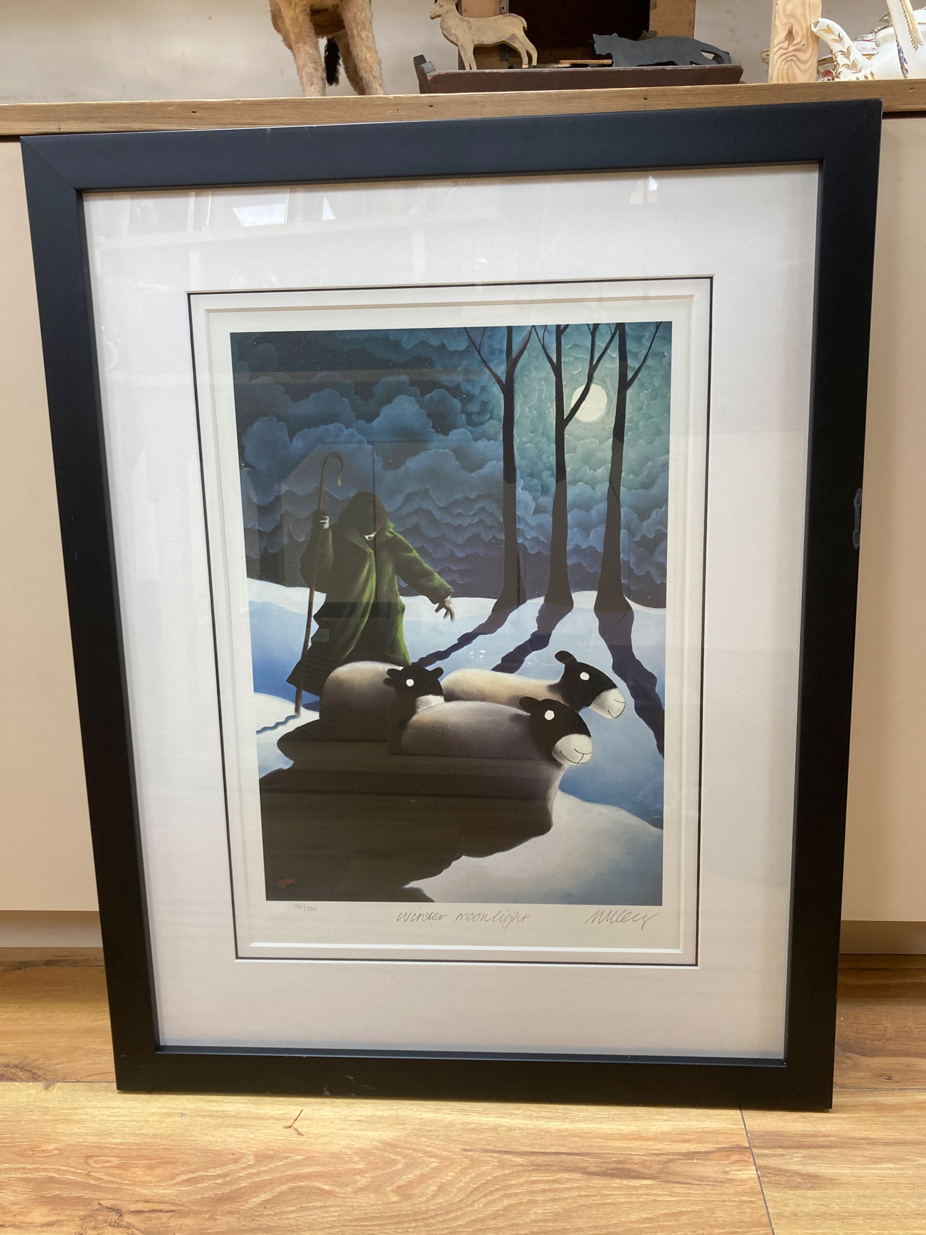 Mackenzie Thorpe (b.1956), limited edition print, Winter moonlight, signed, 42/550, 45 x 32cm.